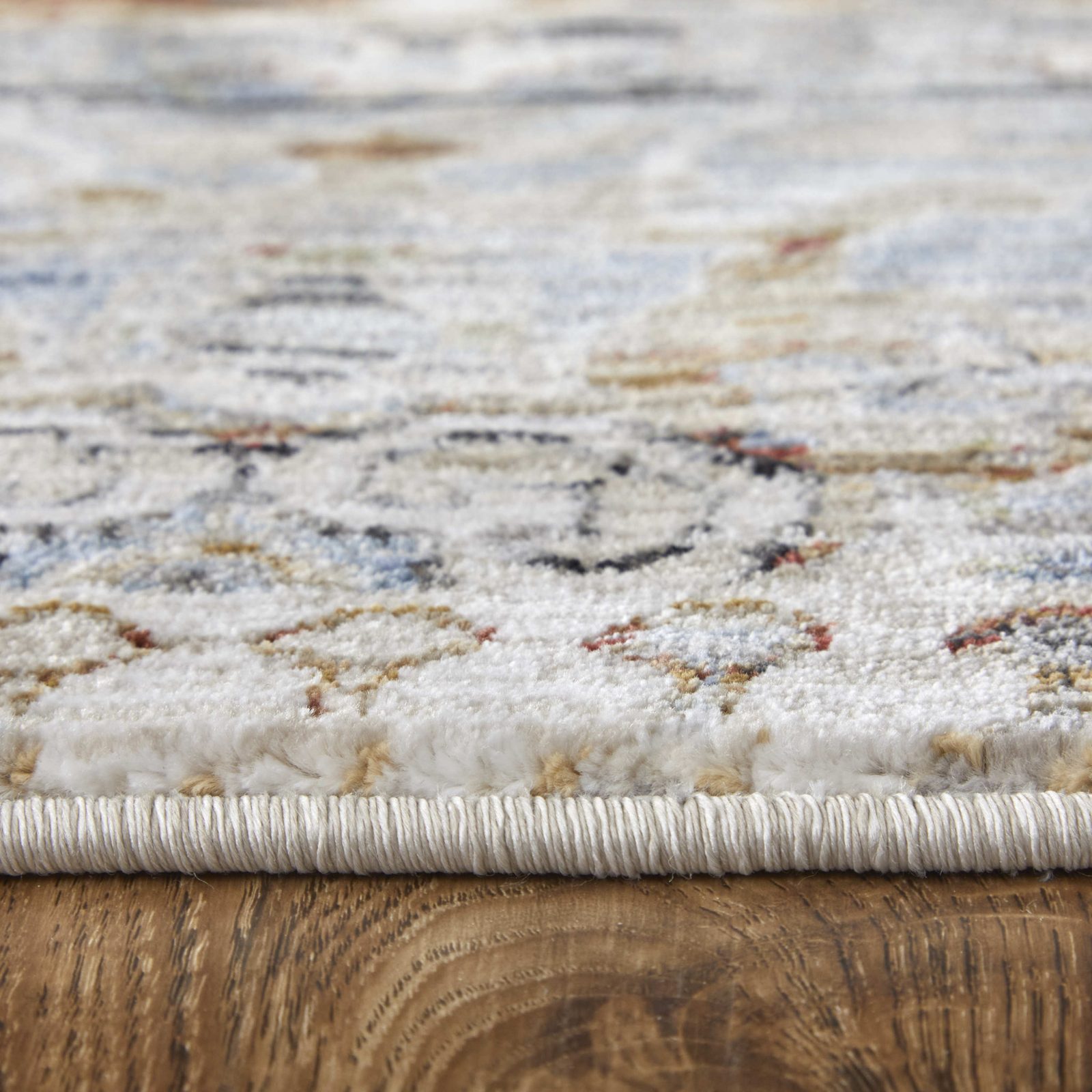 8′ Ivory Red And Blue Abstract Distressed Runner Rug