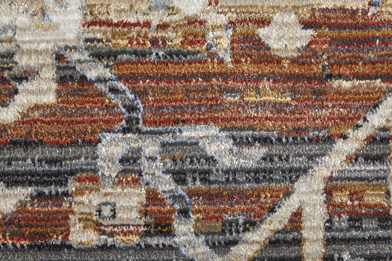 8′ Ivory Red And Blue Abstract Distressed Runner Rug