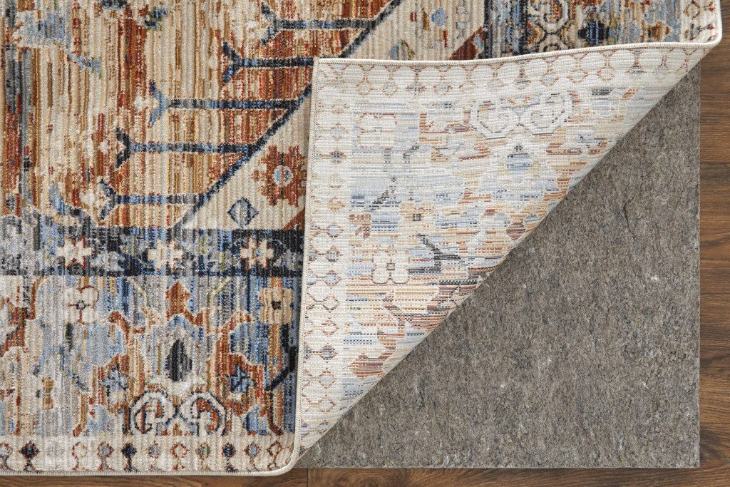 8′ Ivory Red And Blue Abstract Distressed Runner Rug