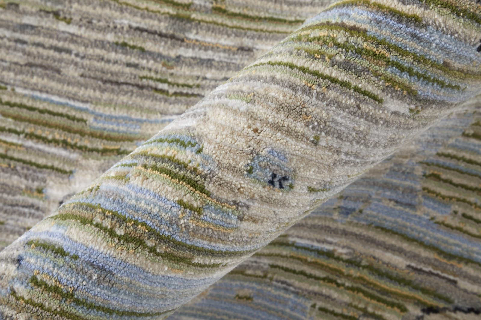 8′ Green Ivory and Blue Floral Distressed Runner Rug