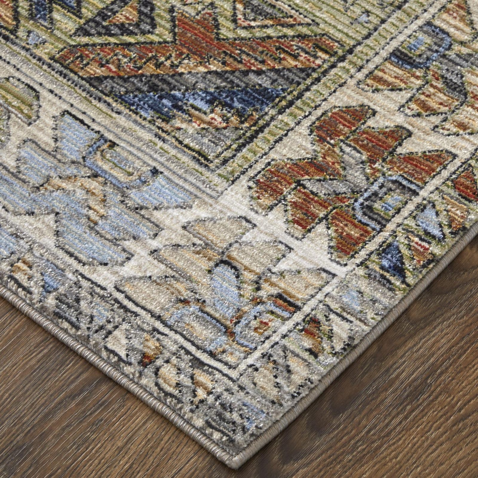8′ Gray Red and Blue Abstract Distressed Runner Rug