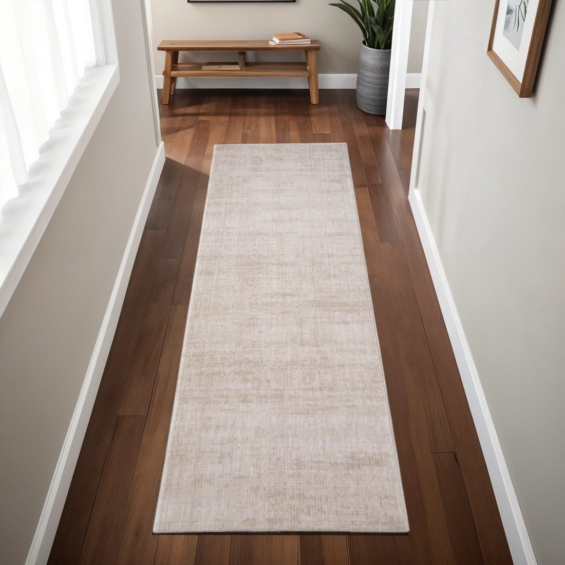 8′ Ivory and Silver Runner Rug