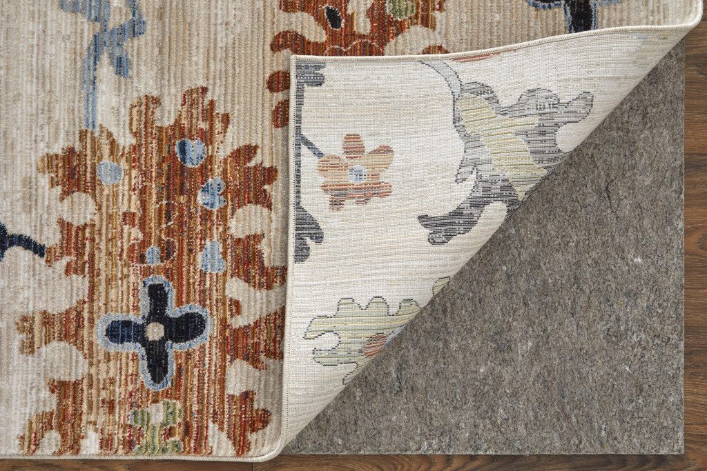8′ Ivory Red and Blue Floral Runner Rug