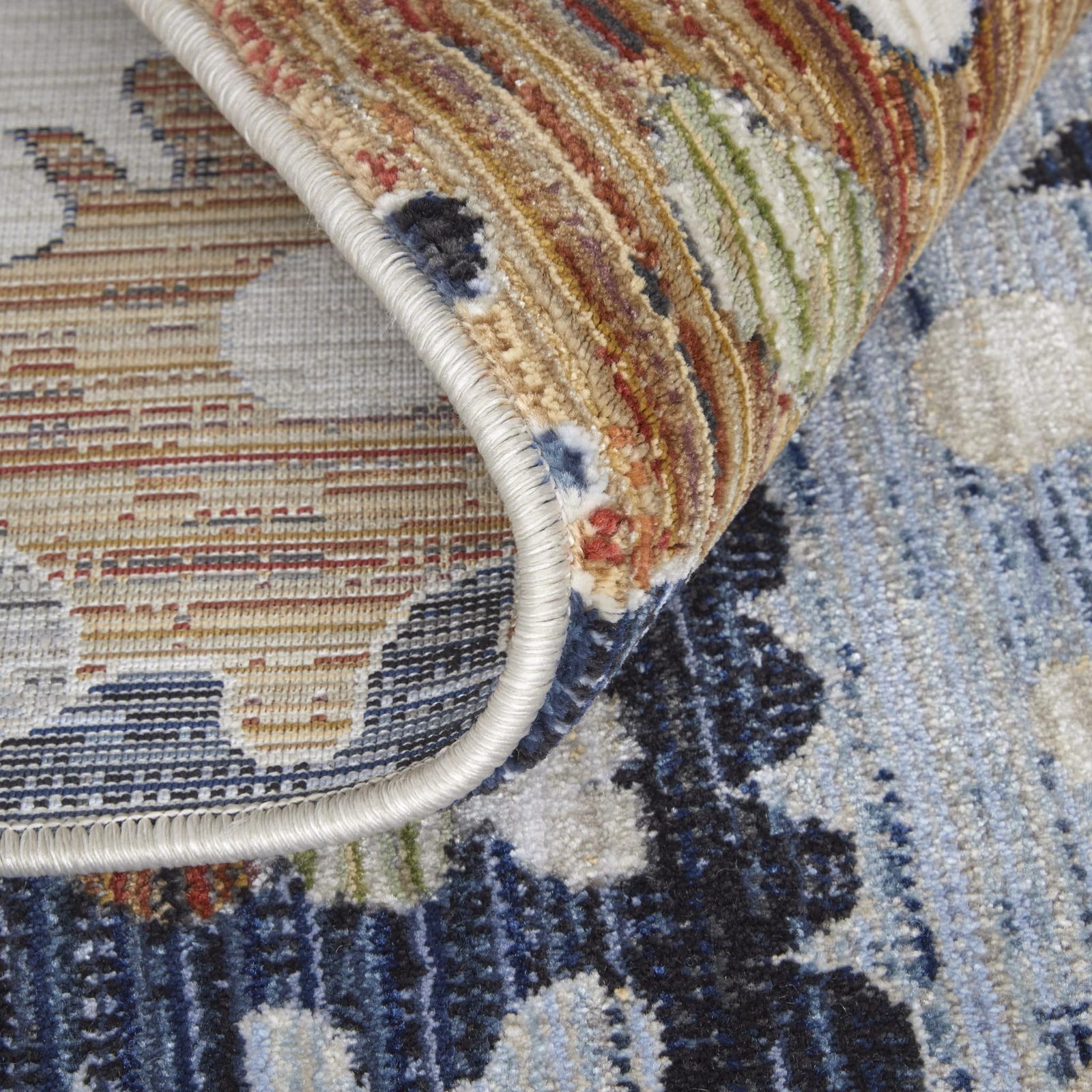 8′ Ivory Red and Blue Floral Runner Rug