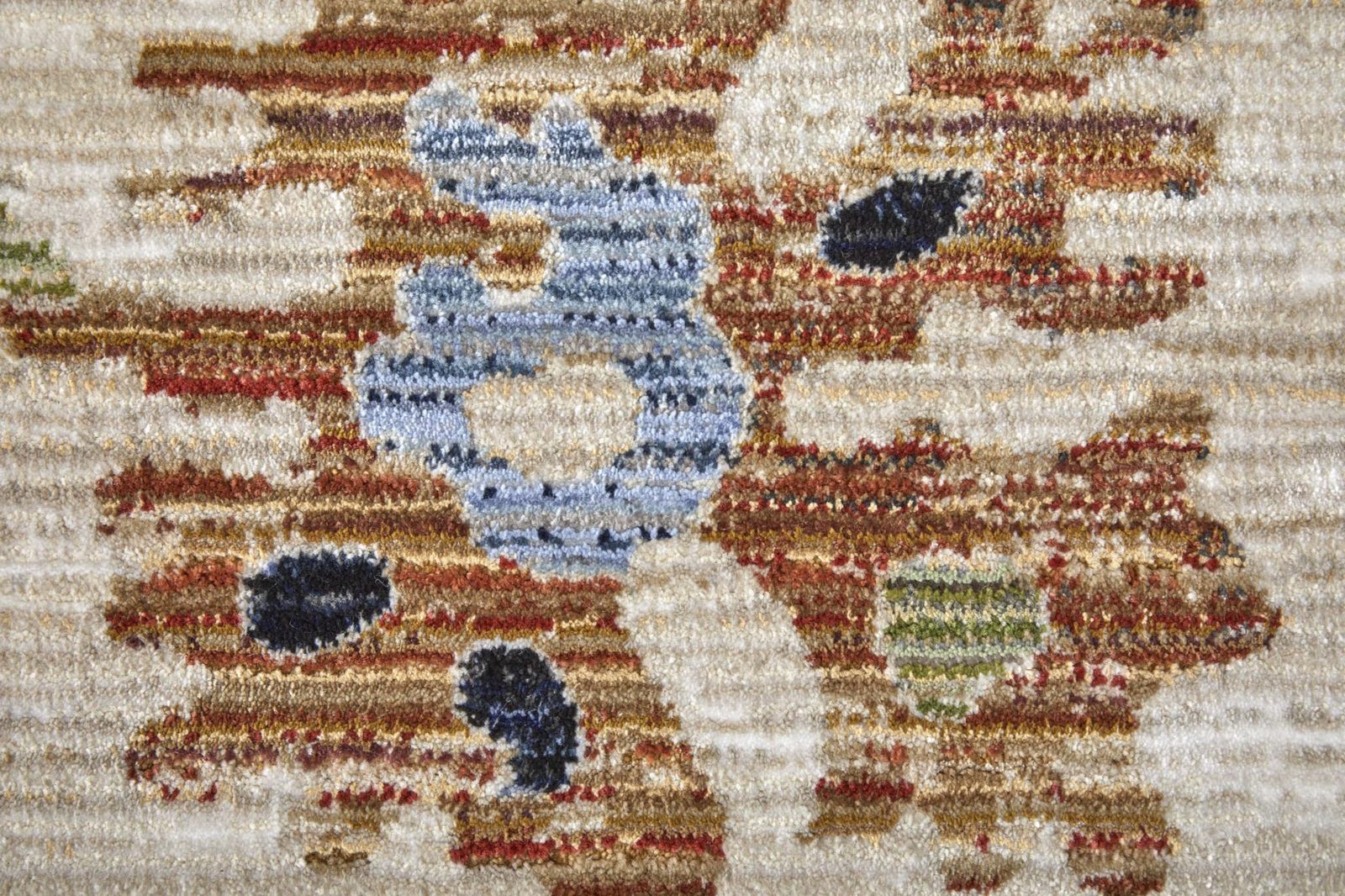 8′ Ivory Red and Blue Floral Runner Rug
