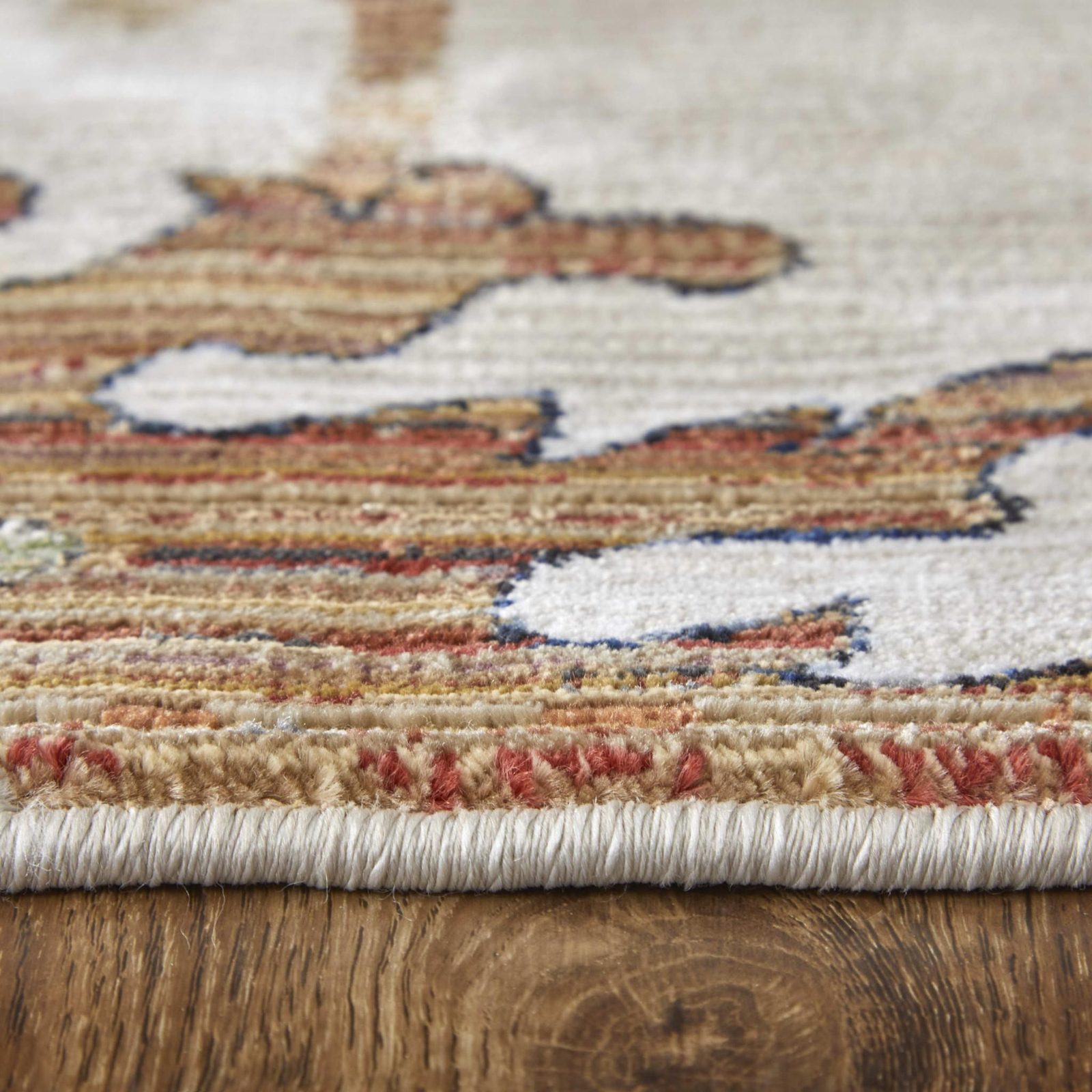8′ Ivory Red and Blue Floral Runner Rug