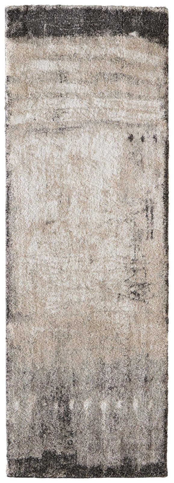 8′ Gray Ivory and Taupe Abstract Distressed Runner Rug