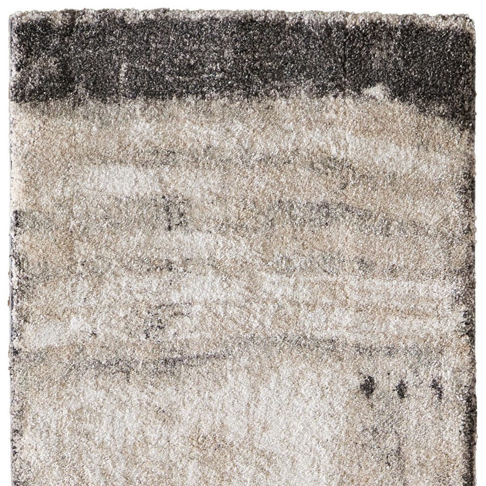 8′ Gray Ivory and Taupe Abstract Distressed Runner Rug