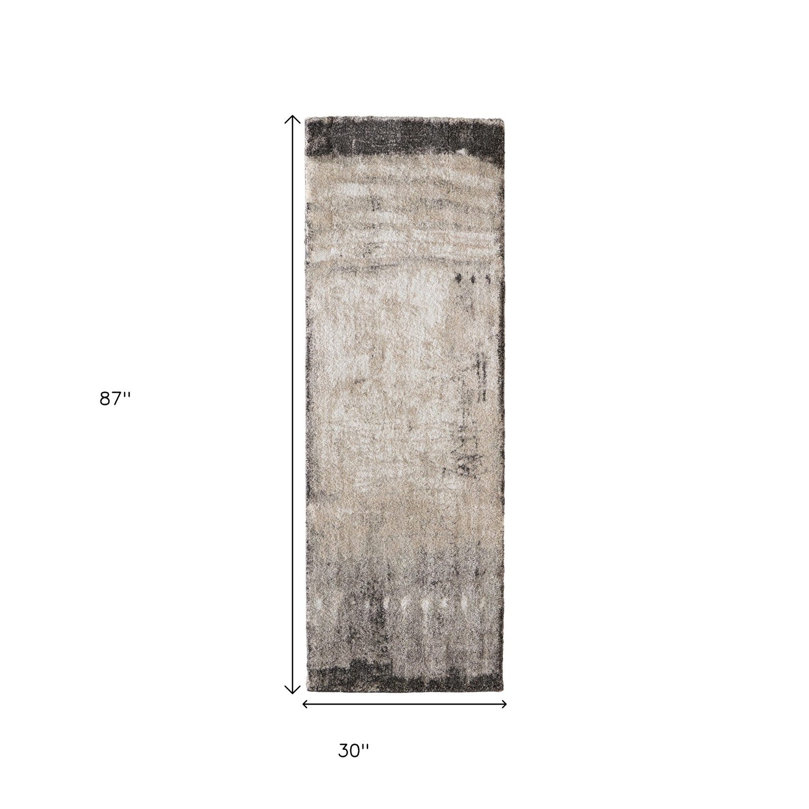 8′ Gray Ivory and Taupe Abstract Distressed Runner Rug