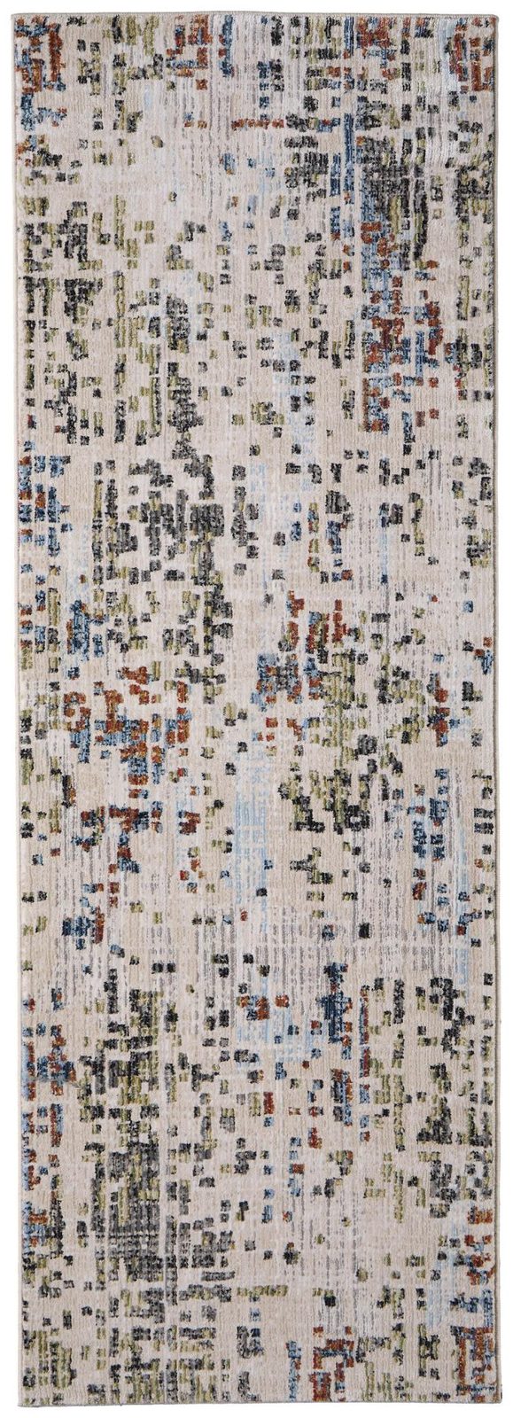 8′ Ivory Green and Blue Abstract Runner Rug