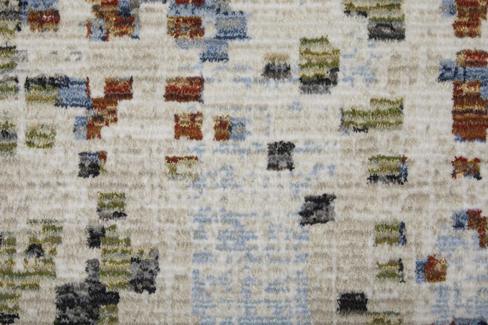 8′ Ivory Green and Blue Abstract Runner Rug