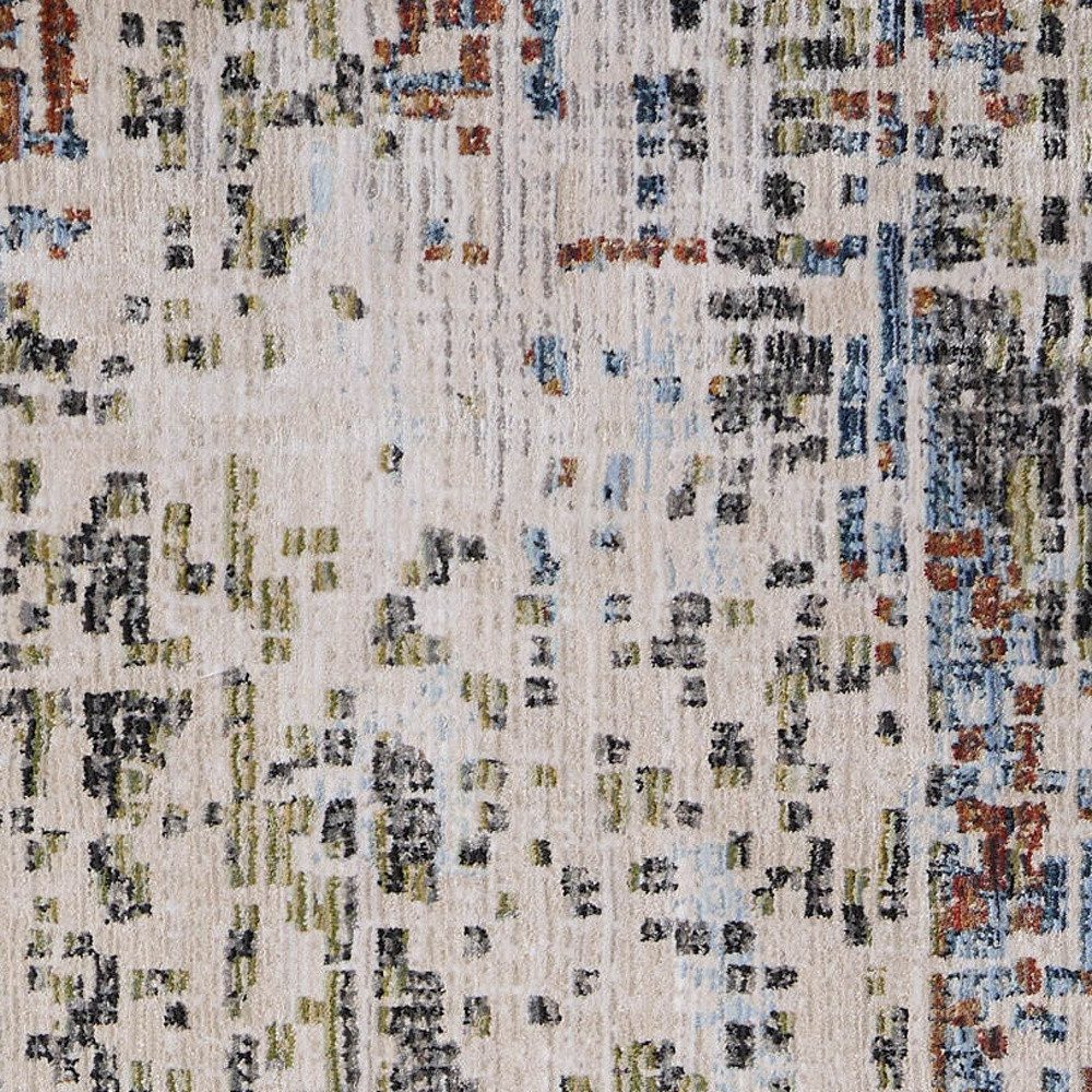8′ Ivory Green and Blue Abstract Runner Rug