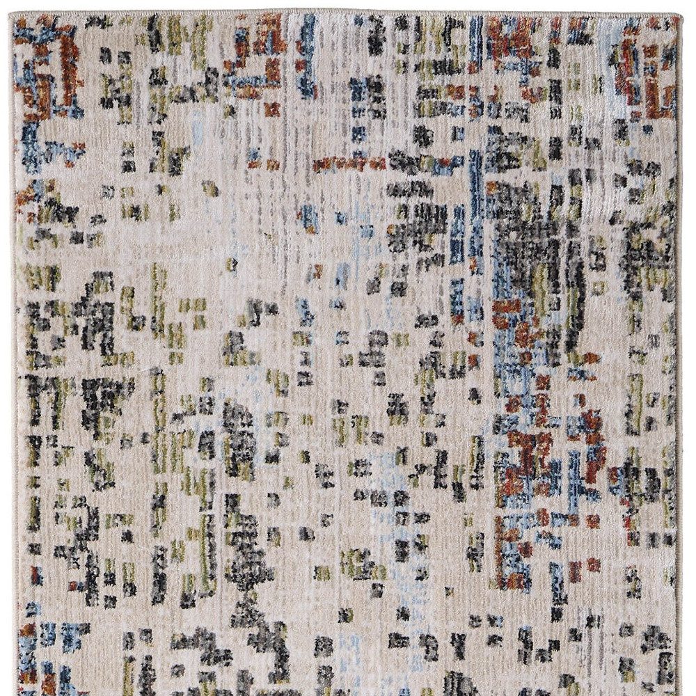 8′ Ivory Green and Blue Abstract Runner Rug