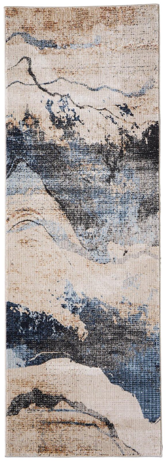 8′ Tan Blue and Gray Abstract Runner Rug