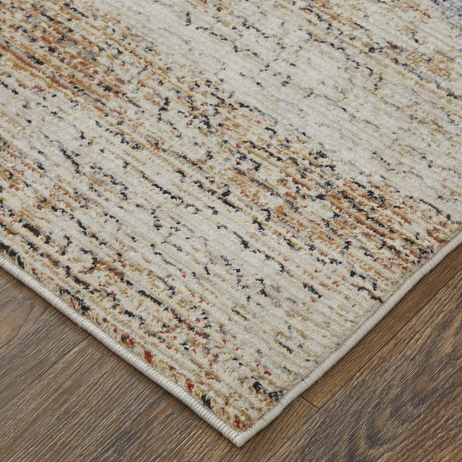 8′ Tan Blue and Gray Abstract Runner Rug