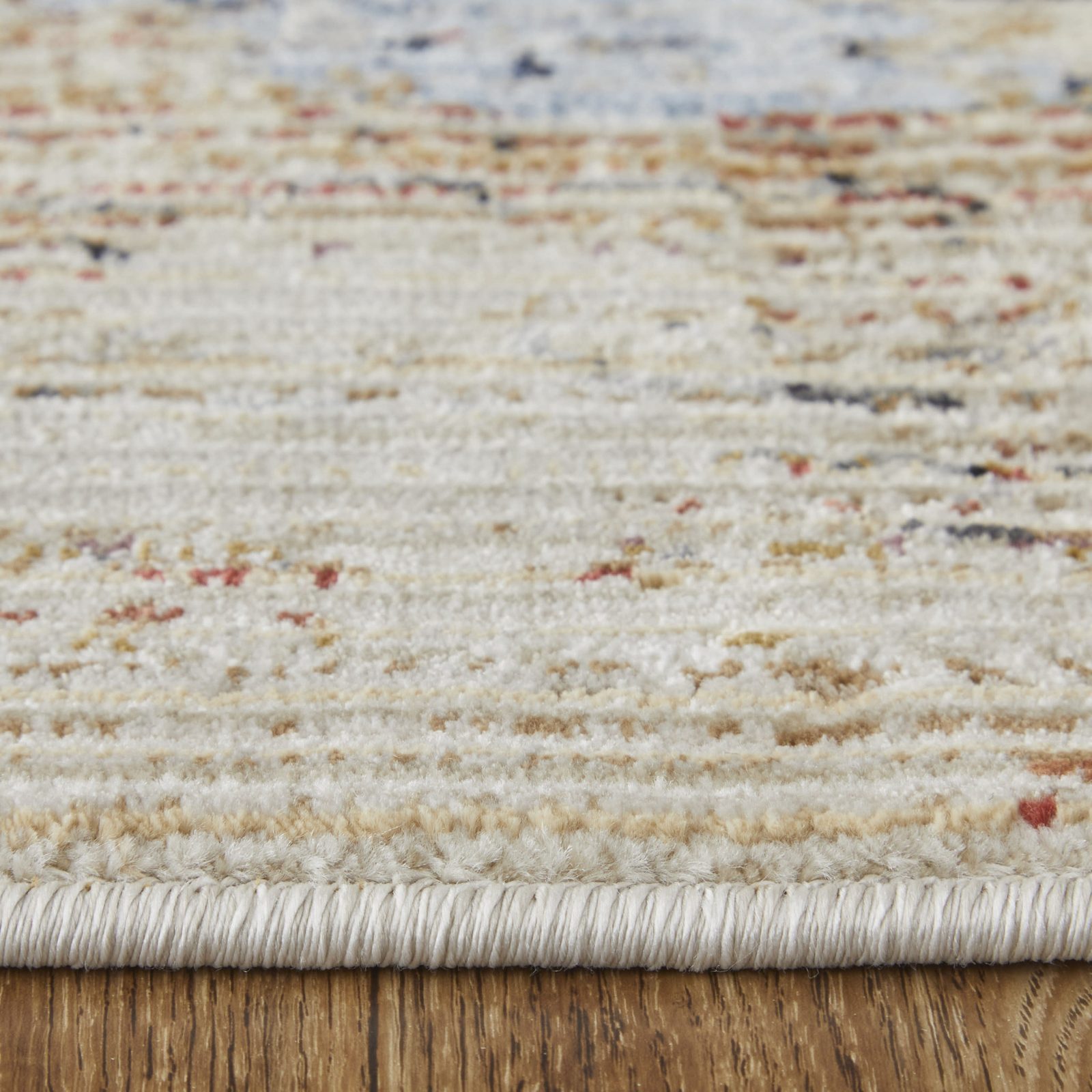 8′ Tan Blue and Gray Abstract Runner Rug