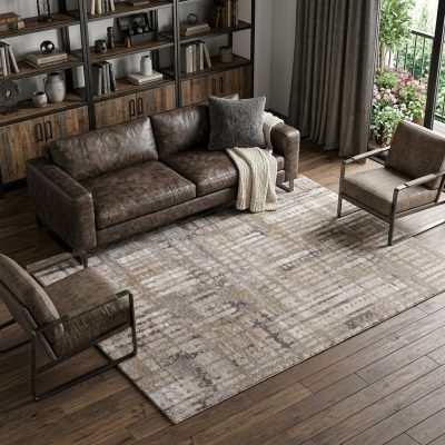 8′ X 10′ Brown Tan Ivory Abstract Distressed Area Rug