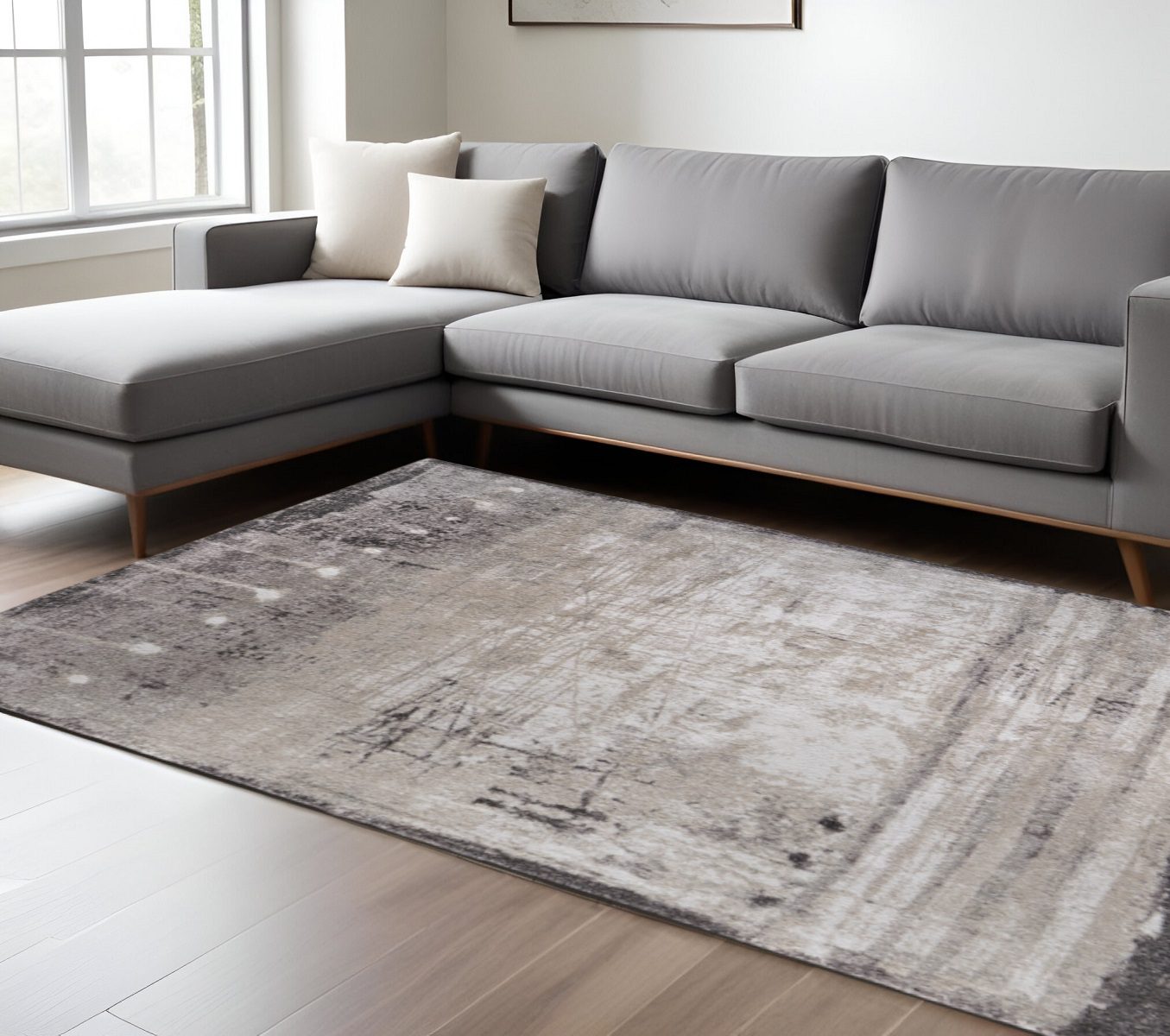 9′ X 12′ Gray Ivory Taupe Abstract Distressed Area Rug