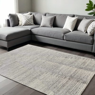 Ivory and Taupe Faded Wool Rectangle Area Rug