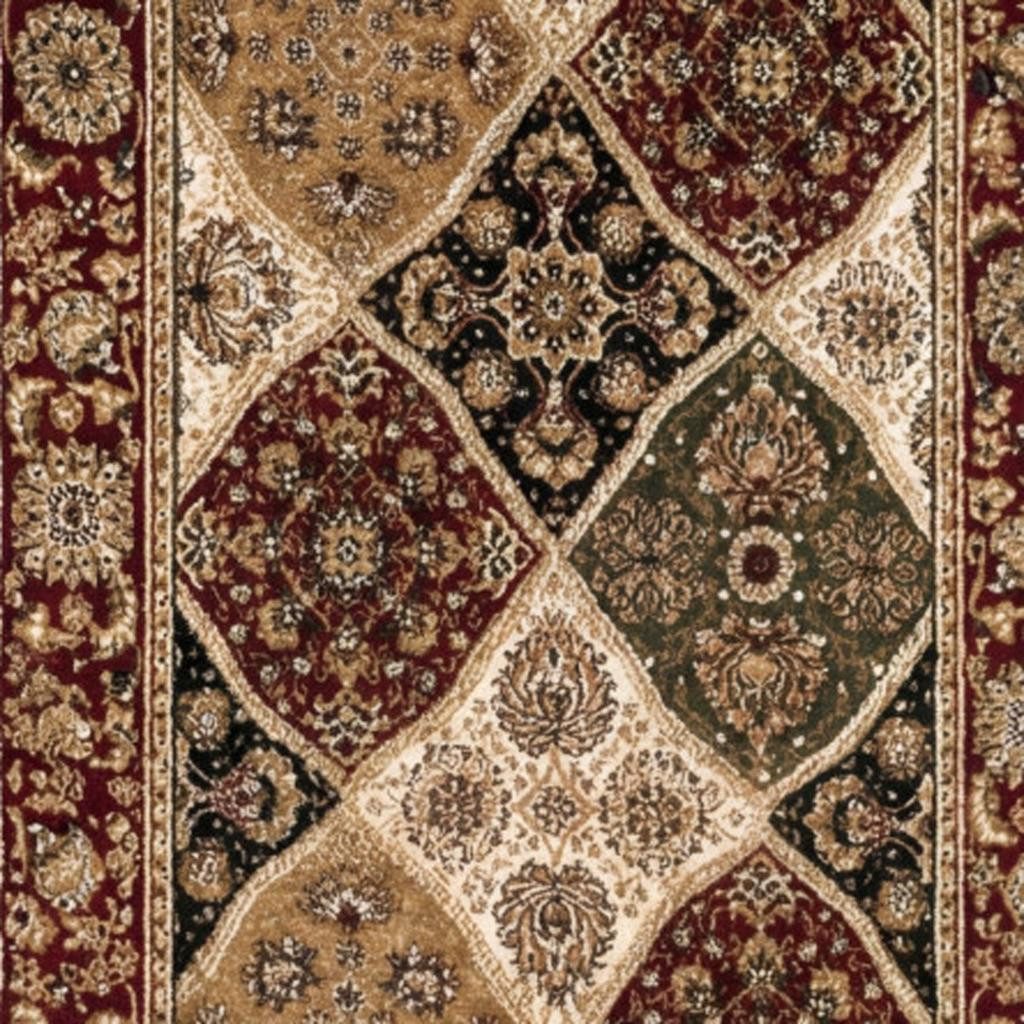 Red and Black Polypropylene Moroccan Area Rug, 2′ × 6′