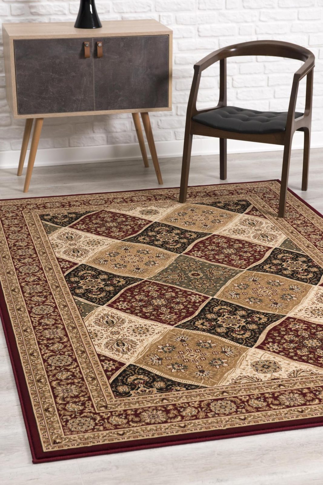 Red and Black Polypropylene Moroccan Area Rug