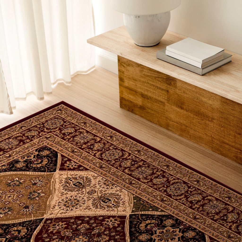 Red and Black Polypropylene Moroccan Area Rug