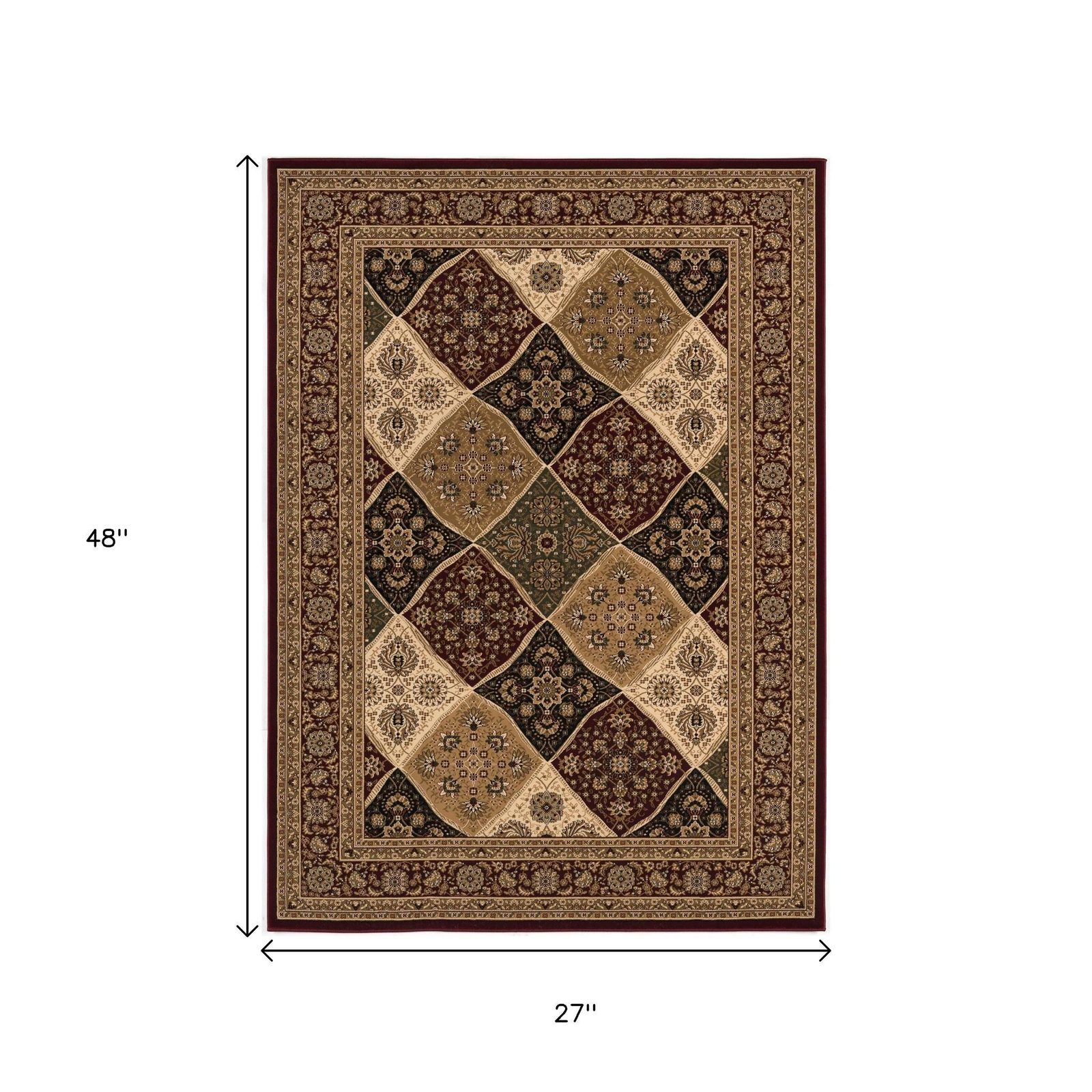 Red and Black Polypropylene Moroccan Area Rug