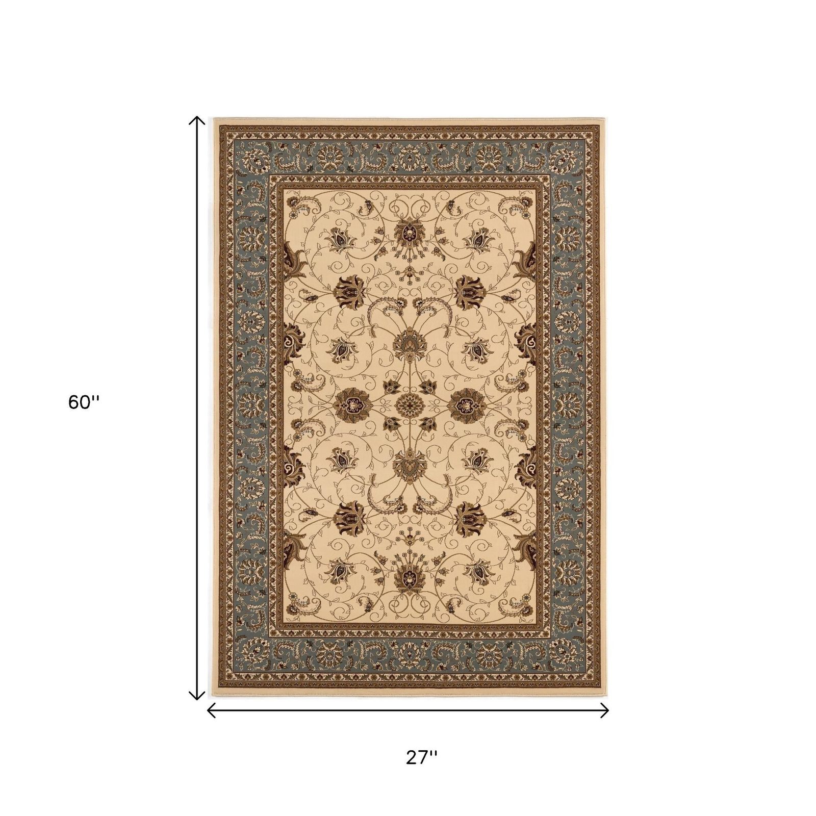 2′ X 5′ Beige and Black Oriental Area Rug