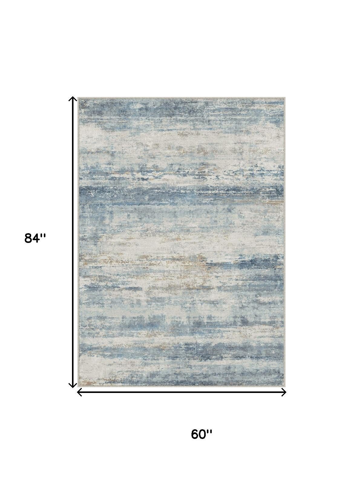 5′ X 7′ Blue Red Gray Abstract Washable Area Rug