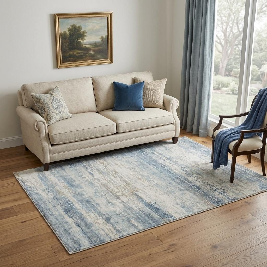 5′ X 7′ Blue Red Gray Abstract Washable Area Rug