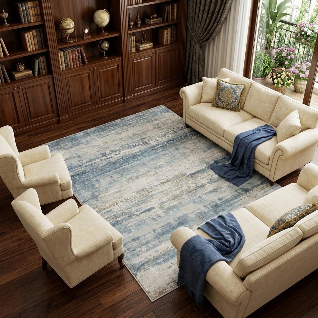 6′ X 9′ Blue Red Gray Abstract Washable Area Rug