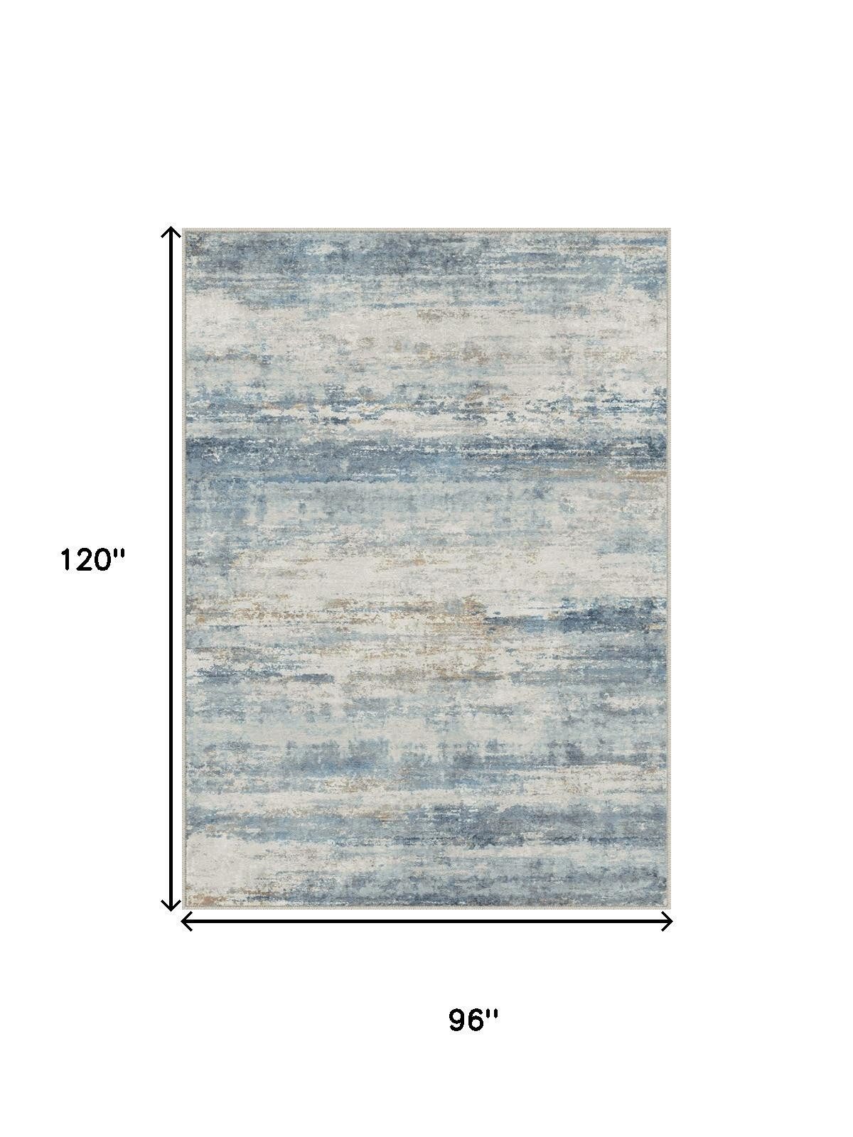 8′ X 10′ Blue Red Gray Abstract Washable Area Rug