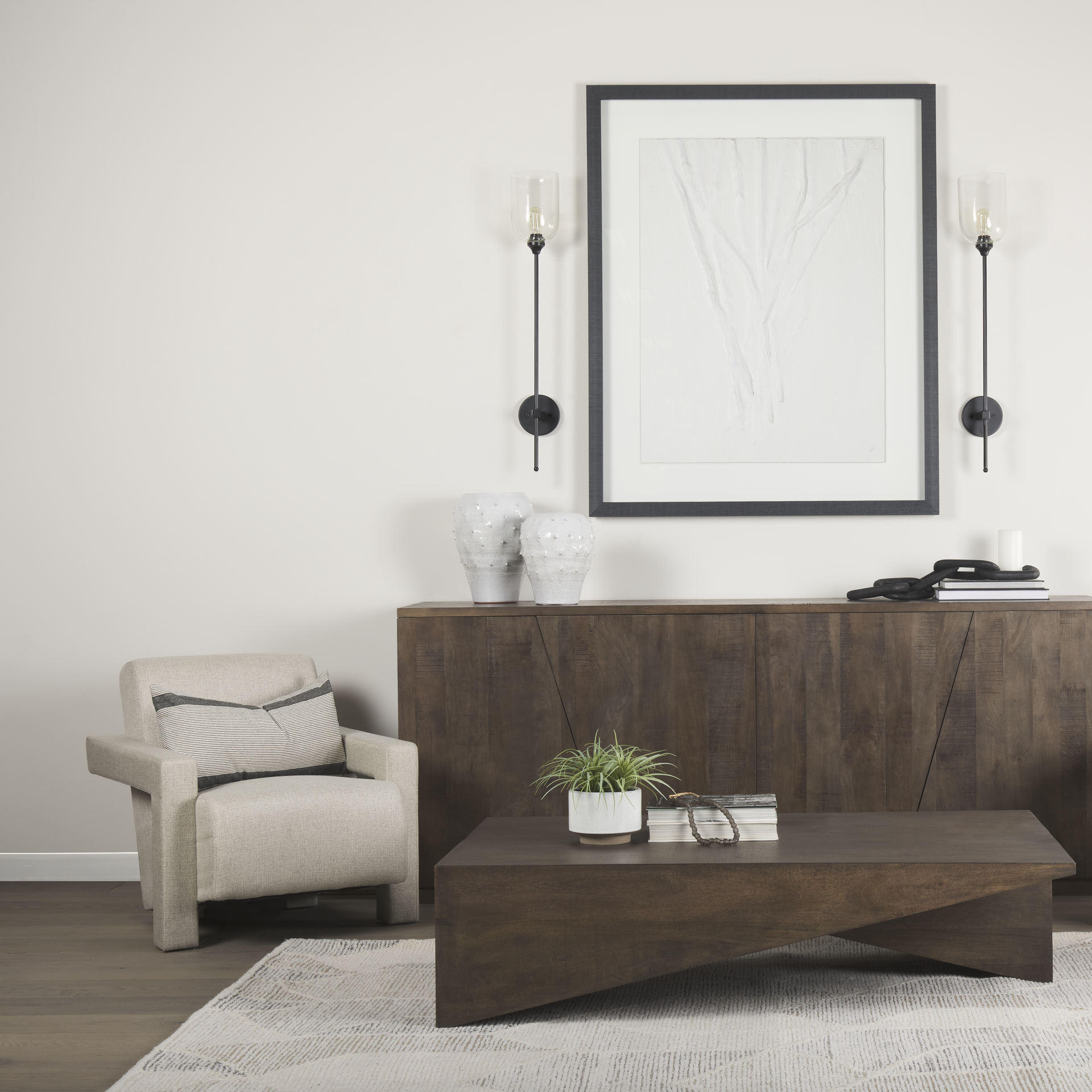 5×8 Neutral Geometric Wool Rectangle Area Rug